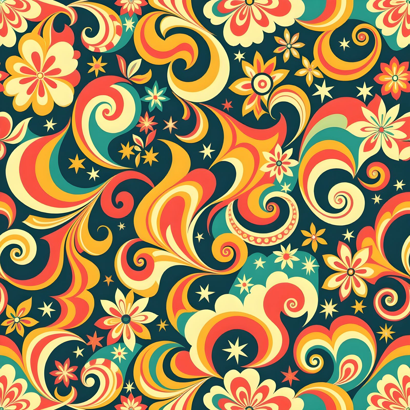 Seamless Christmas Pattern of Wavy Liquid Swirls