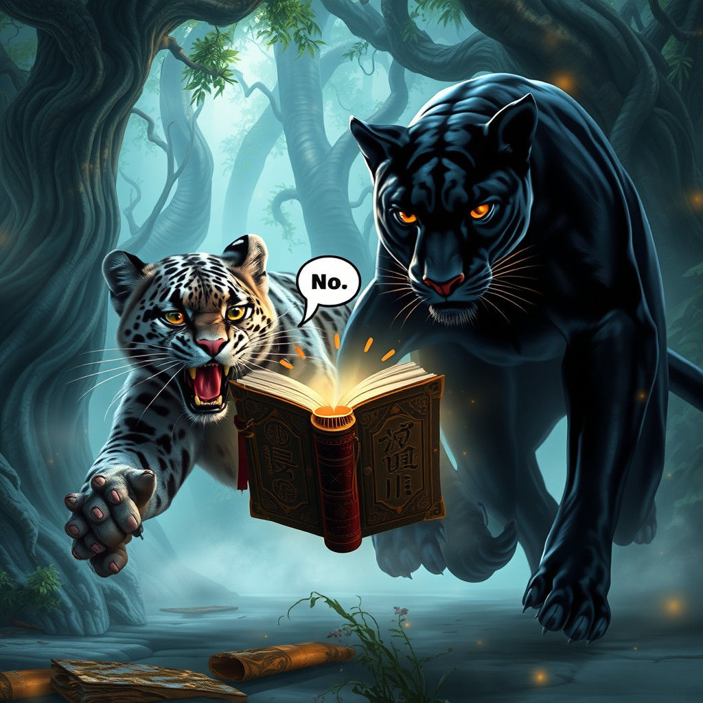 Clouded Leopard's Book Battle in Mystical Forest