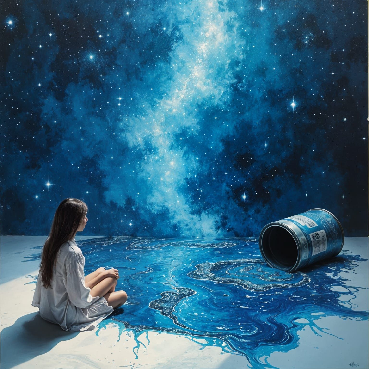 Liquid Starry Night Sky Spill: Hyperrealistic Masterpiece
