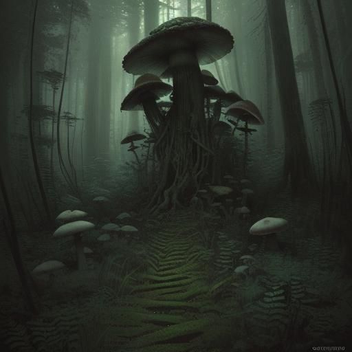 Creepy Mushroom Forest in Doré Style
