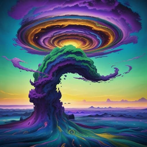 Surreal Scream in Dreamlike Landscape with Vivid Colors