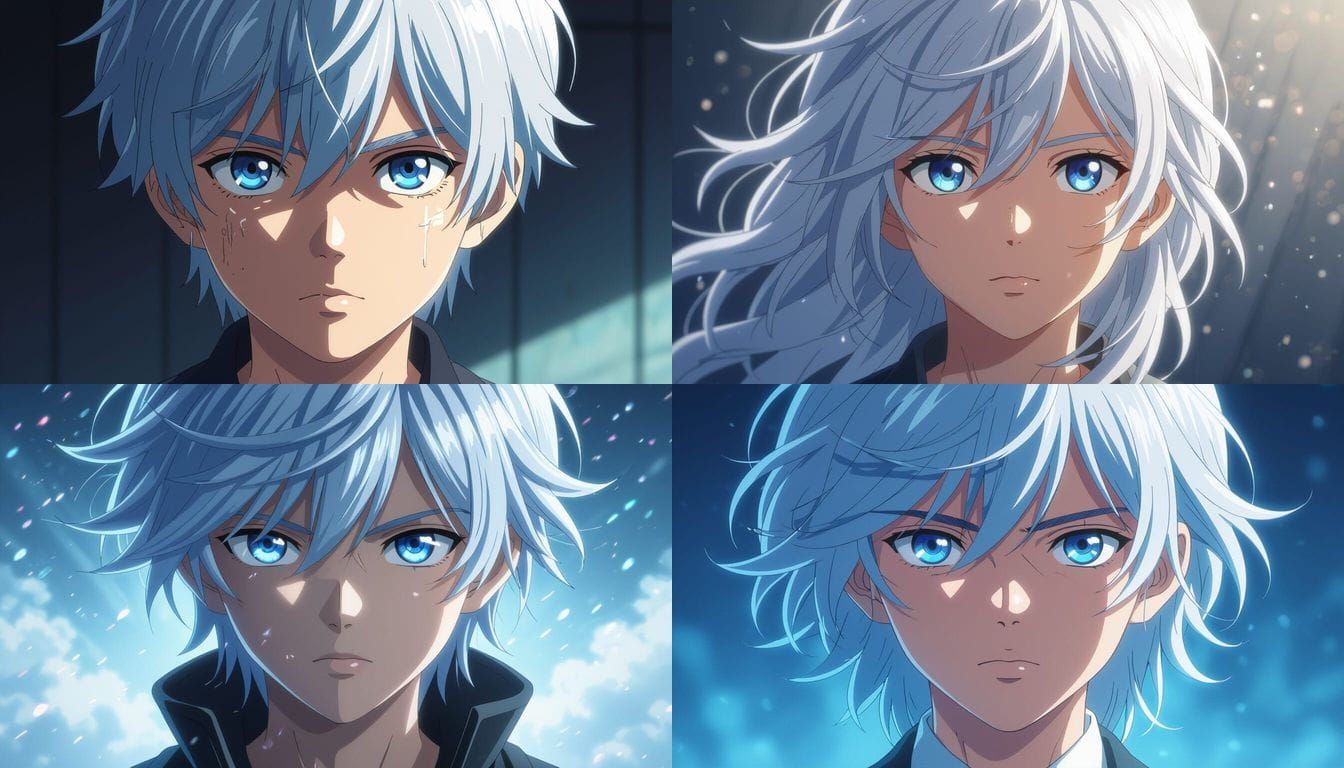 Anime Boy With Silver Hair Cinematic Portrait