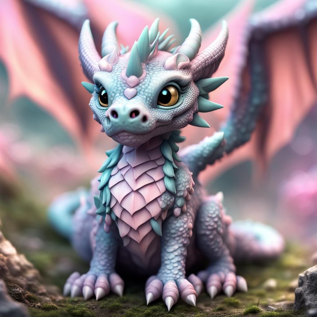 Adorable Chibi Pastel Dragon in HDR