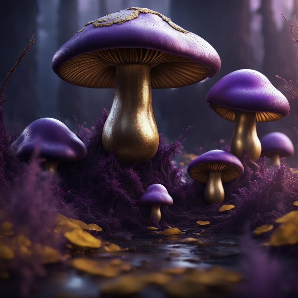 Golden and Violet Mushroom Fantasy Concept Art