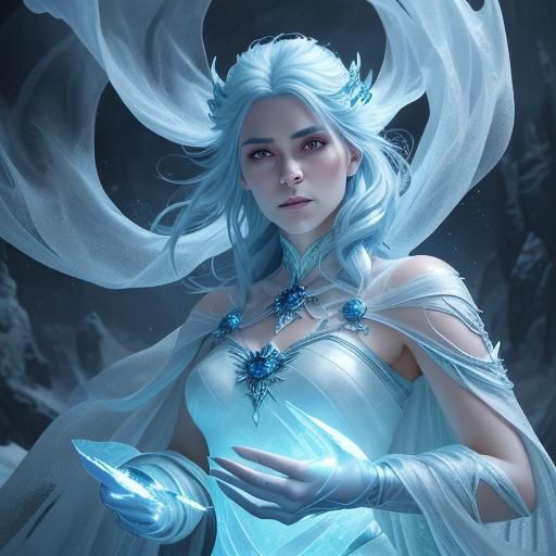 Icy Goddess in Frozen Cave: Digital Art