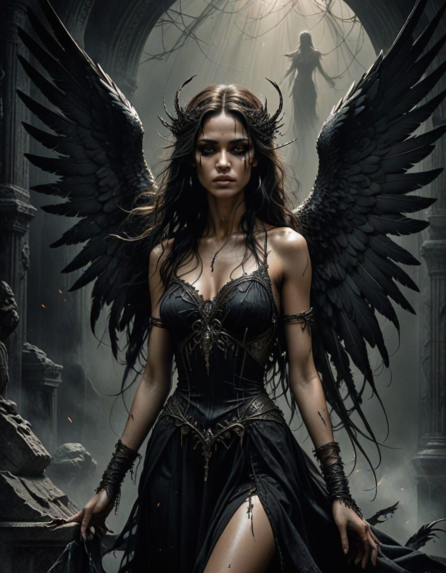 Ethereal Dark Angel in Atmospheric Decay