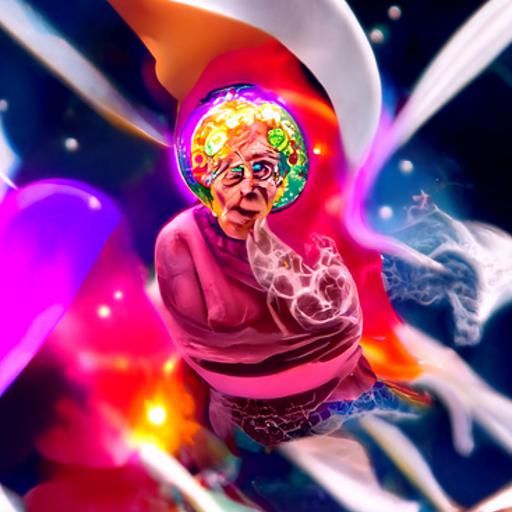 Cosmic Magic Grandma in Pablo Amaringo Style