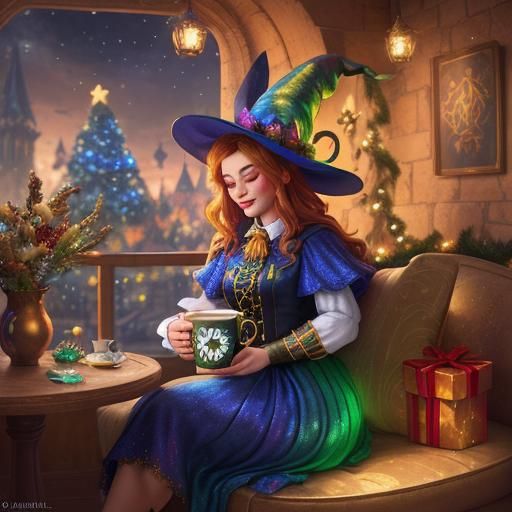 Cartoon Witch Baby in Starbucks Cup: Fantasy Art