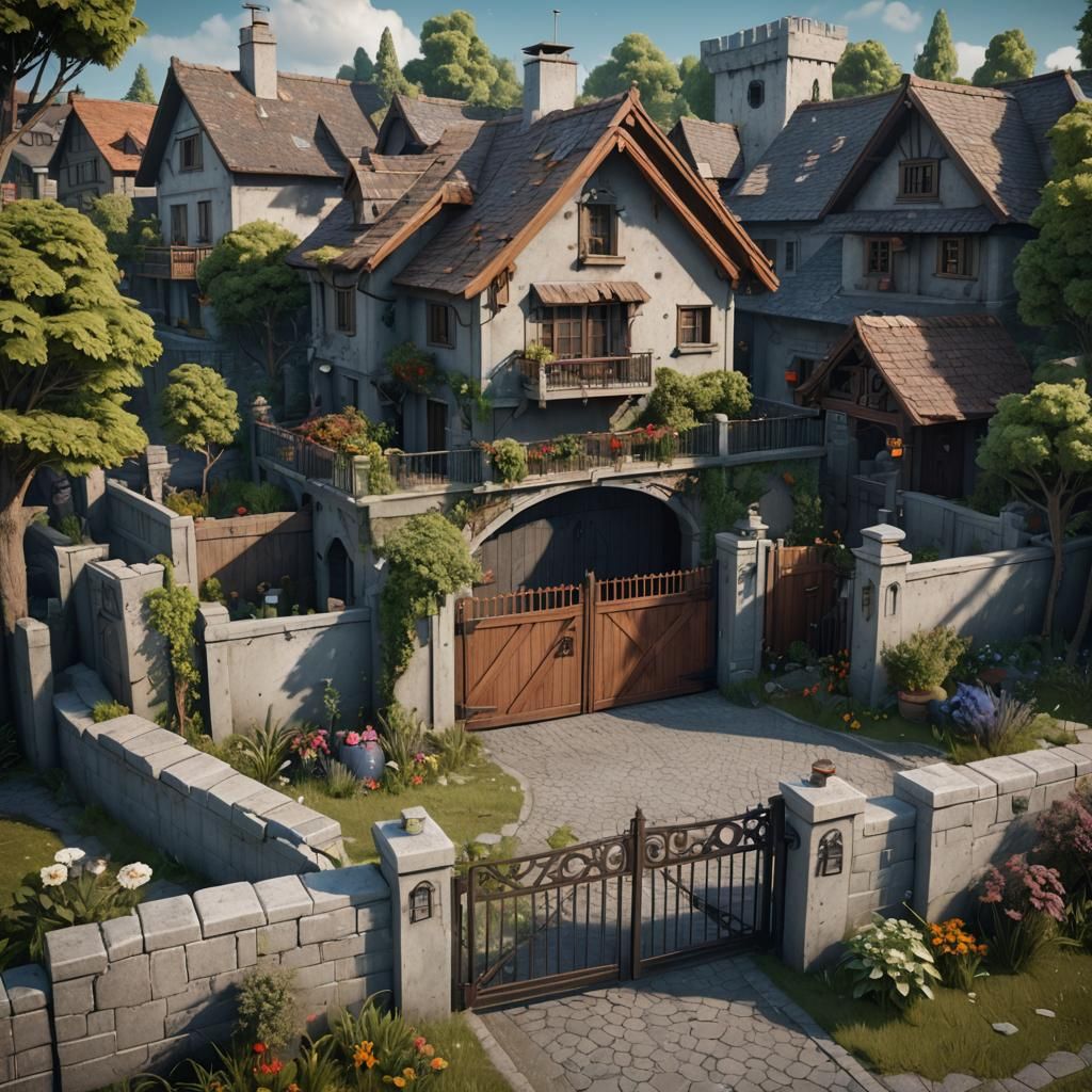 Detailed Home with Garage in Fantasy Concept Art