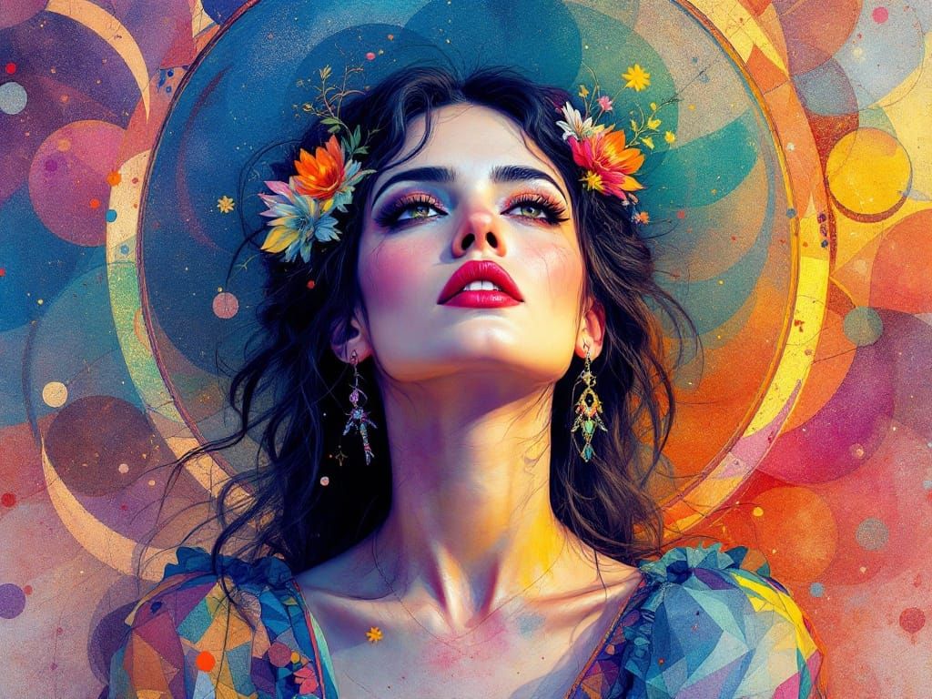 Psychedelic Lady Macbeth Portrait in Klimt Pop Art Style