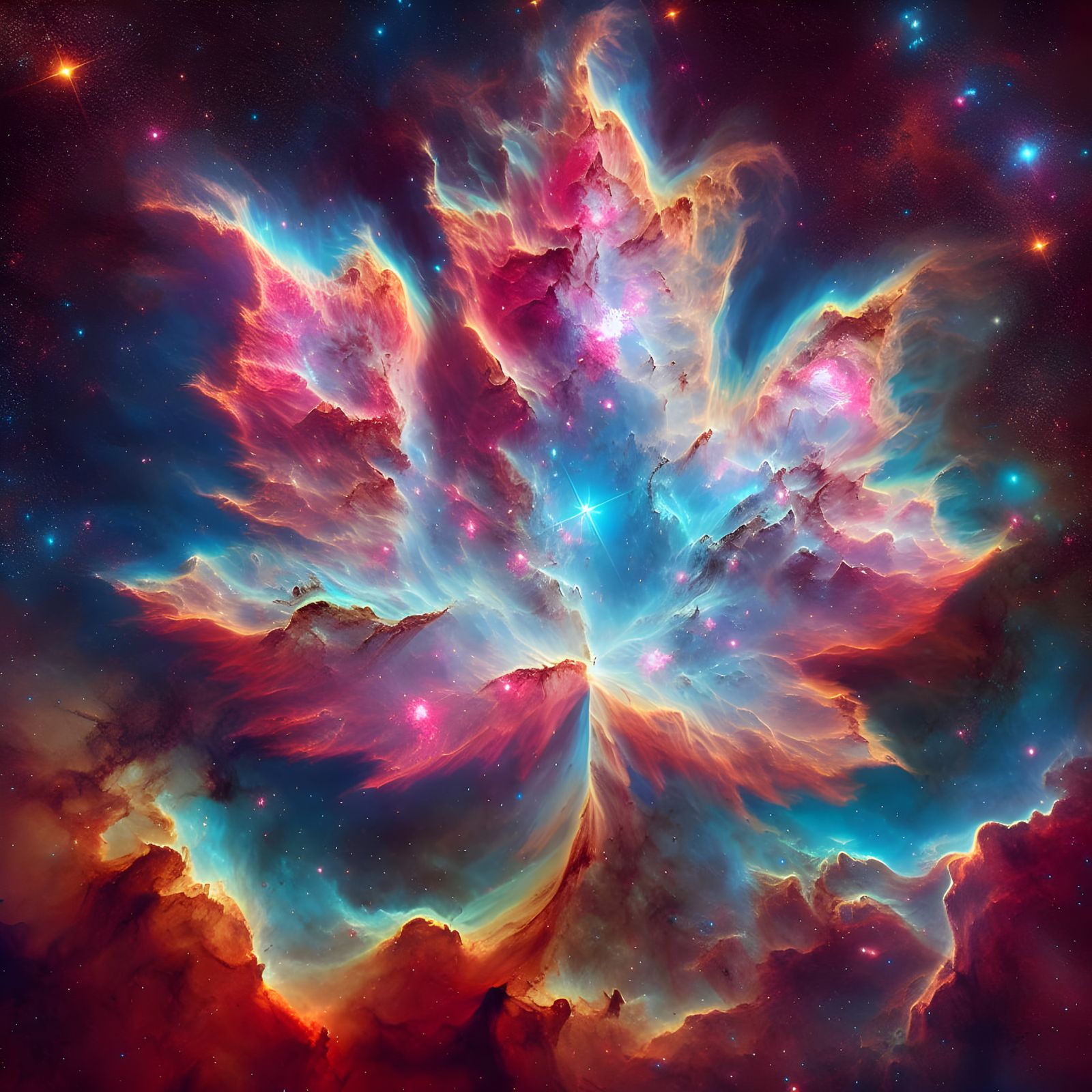 Luminous Maple Leaf Nebula in Deep Space