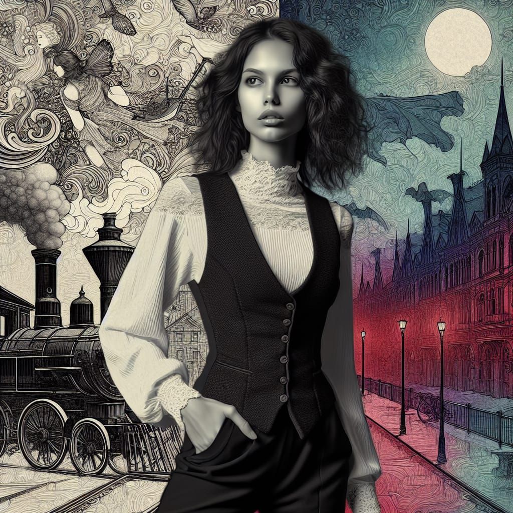 Victorian Woman Portrait with Bold Colors