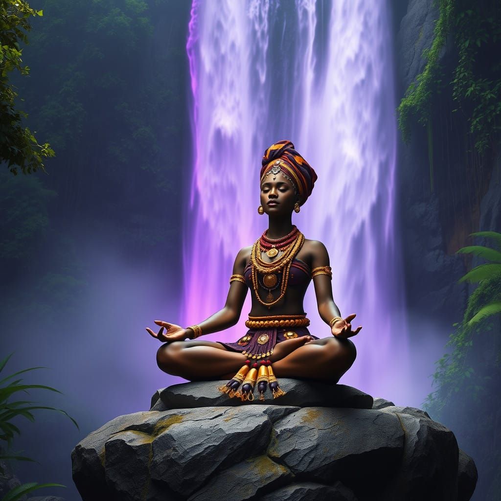 Fantastical Afro Princess in Serene Meditation