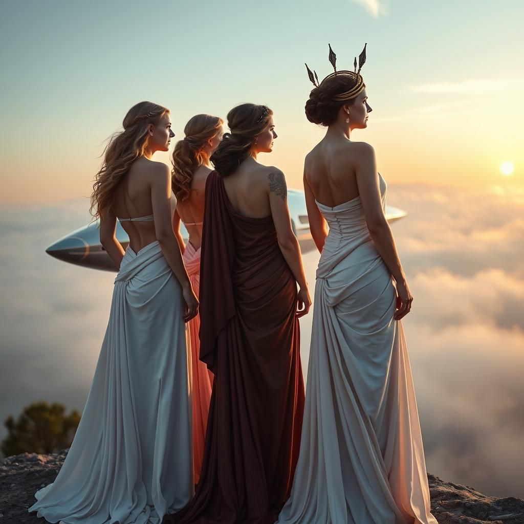 Goddesses of Olympus Arriving in Spaceships