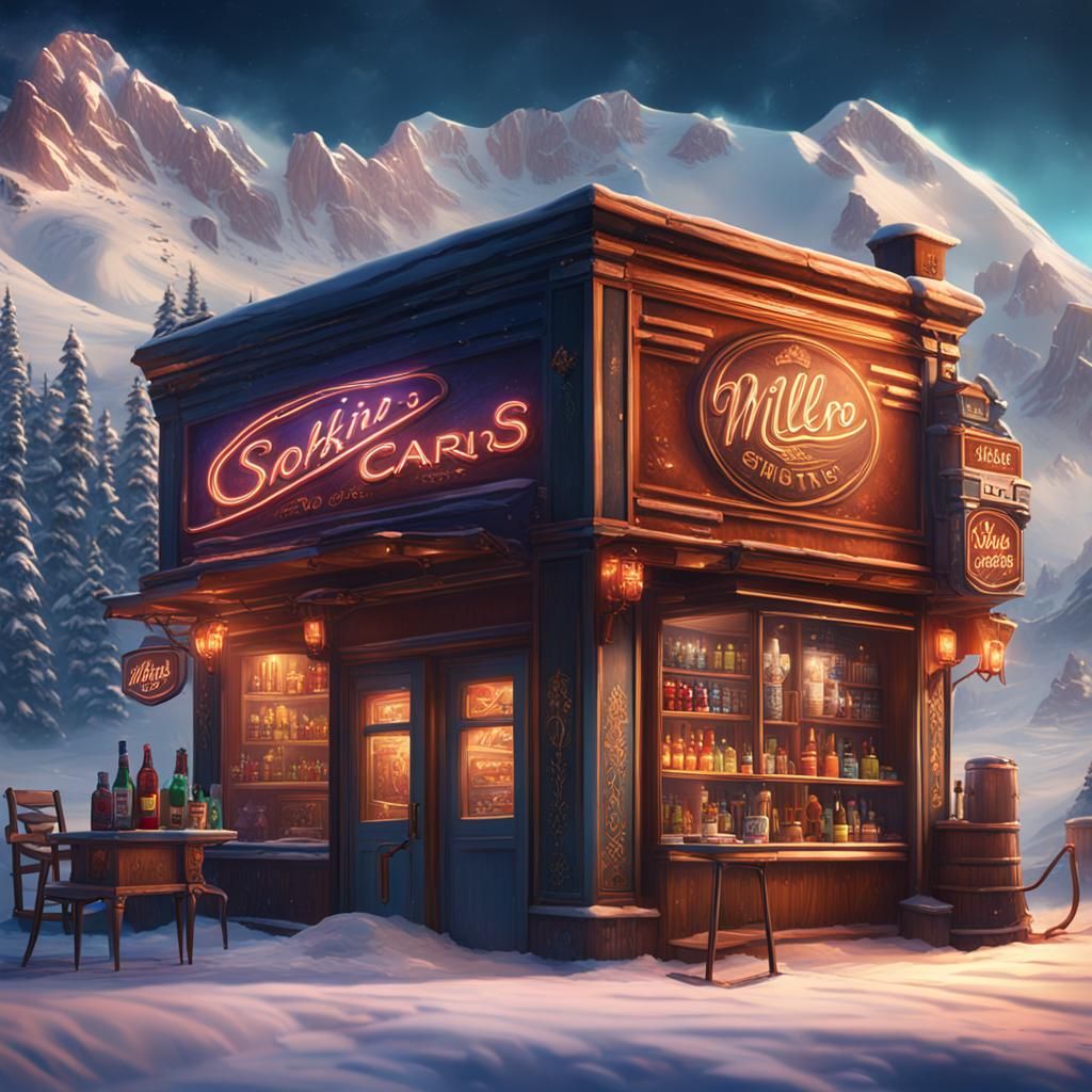 Sign Featuring Skiing, Cigars, and Cocktails