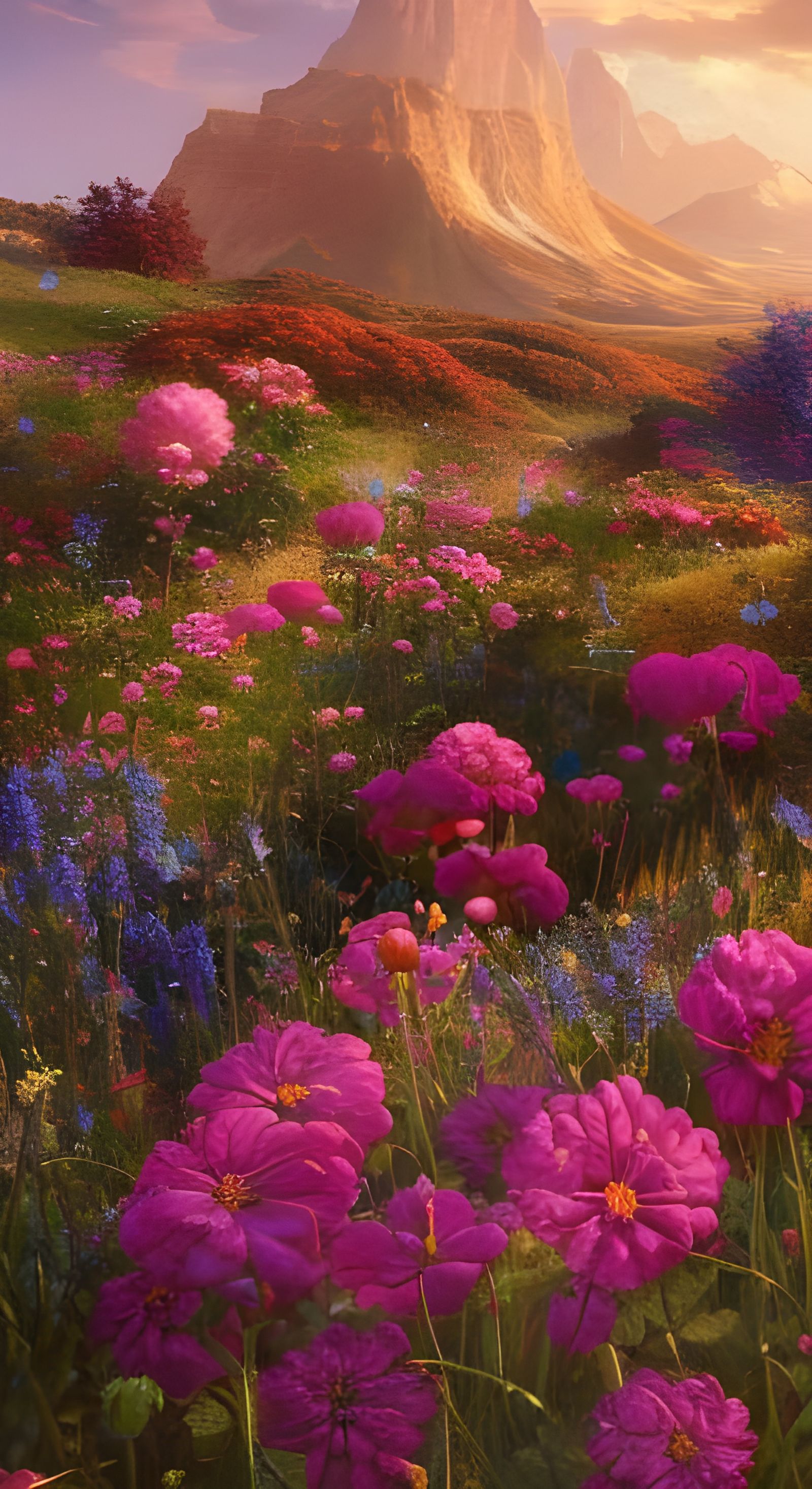 Hyperrealistic Flower Landscape in Art Nouveau Style