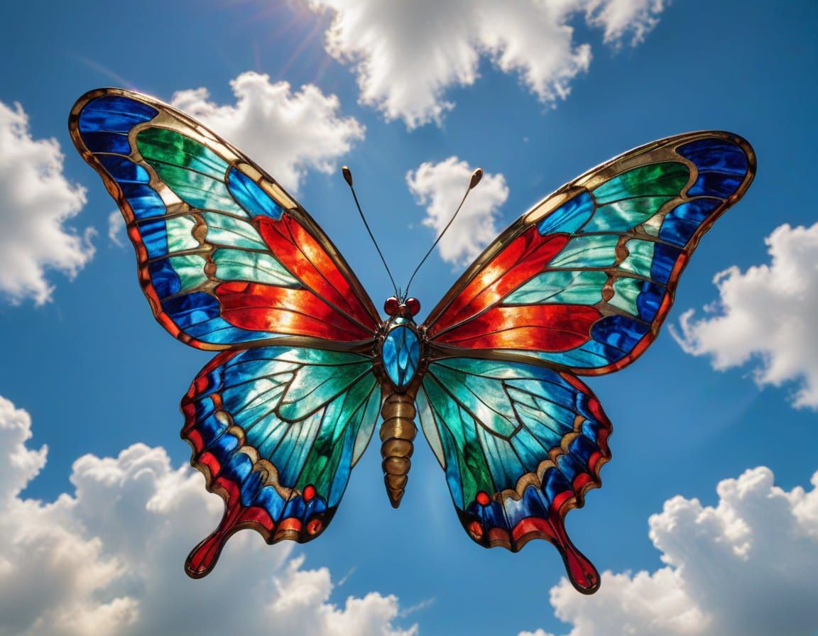 Stained Glass Butterfly in Flight