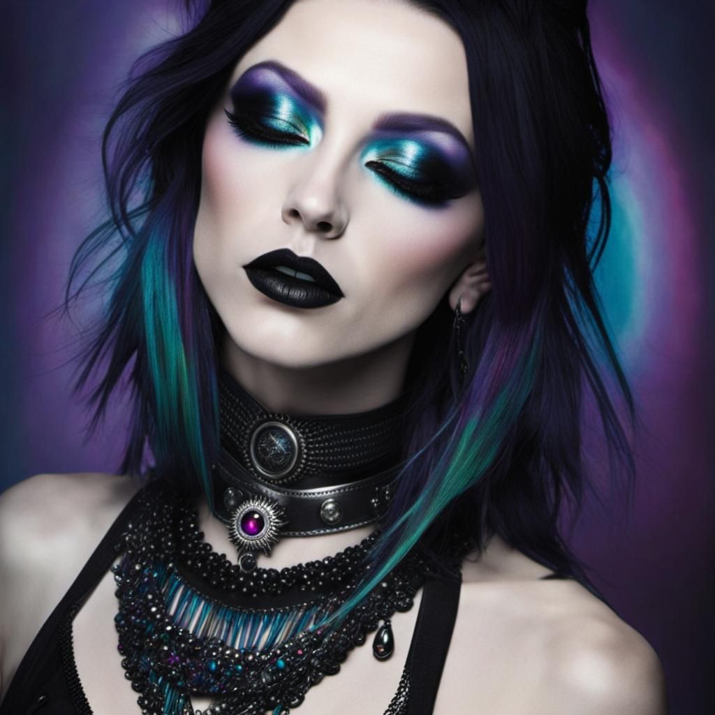 Grunge Rocker Woman with Iridescent Makeup