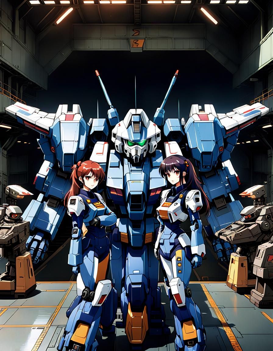 Futuristic Anime Engineers in Mecha Factory