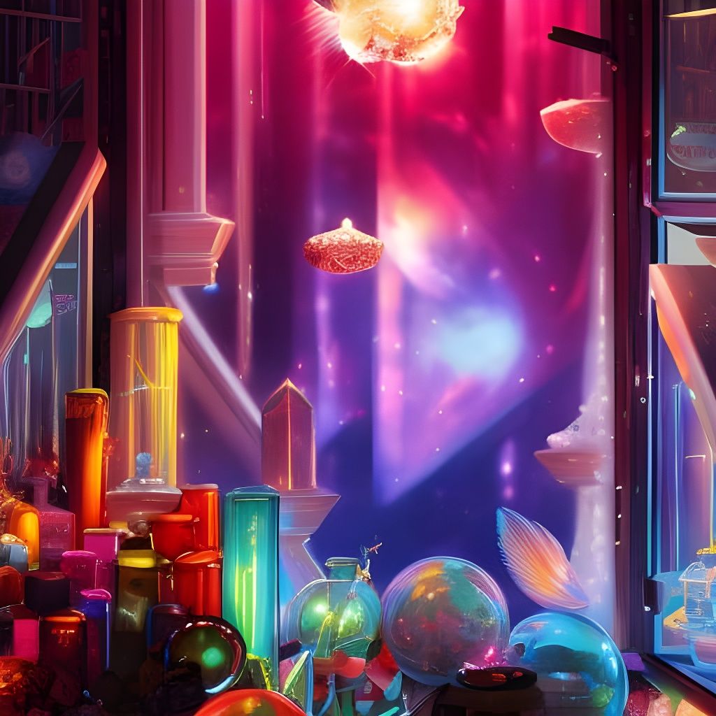 Anime Style Crystal Shop with Floating Crystals