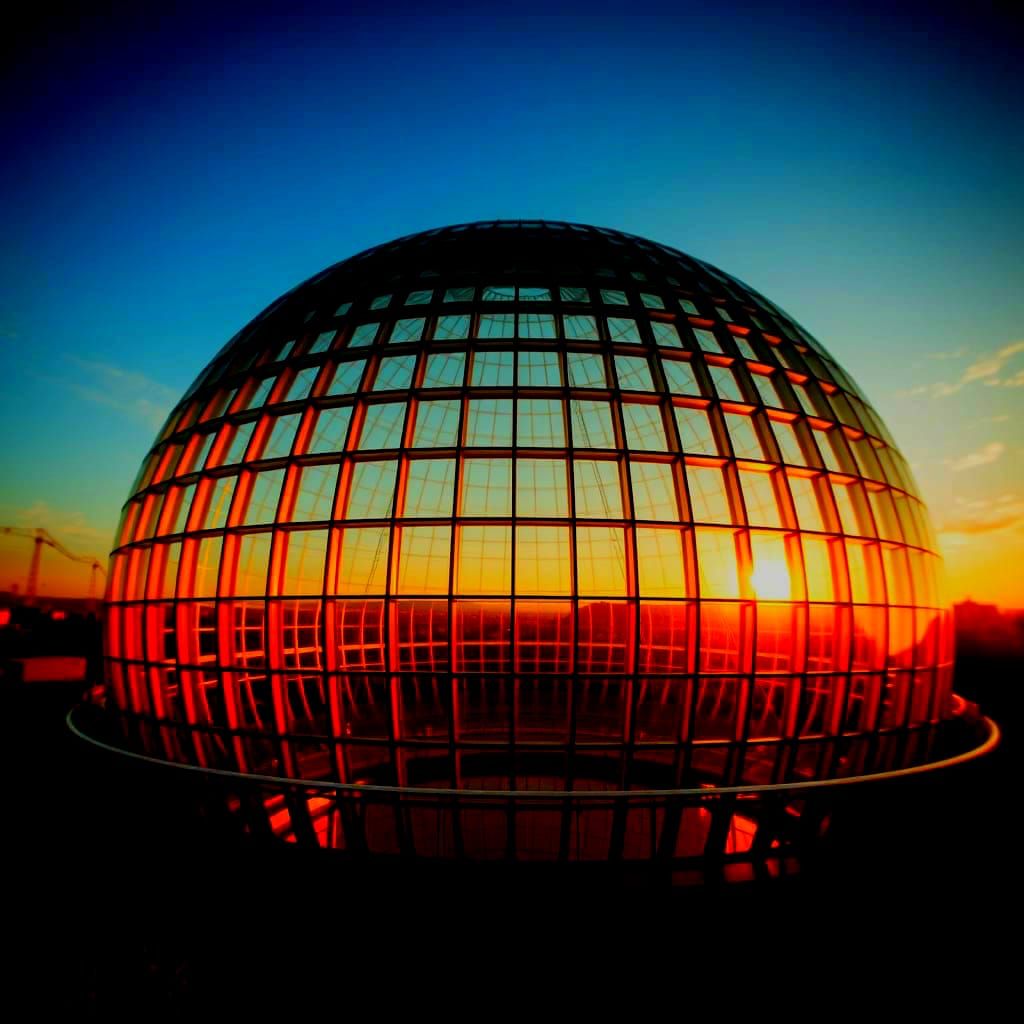 Gigantic Glass Dome with Round Windows and Sunset Balcony