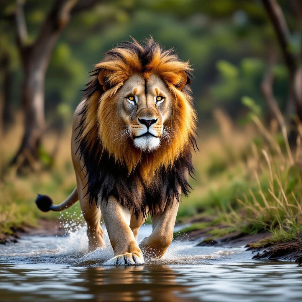 Lion with Dreadlocks in African Forest