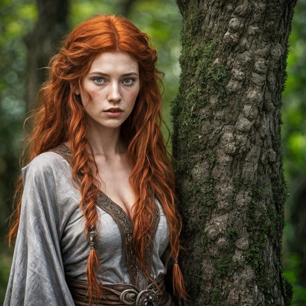 Hyperrealistic Redhead Witch and Druid Portrait