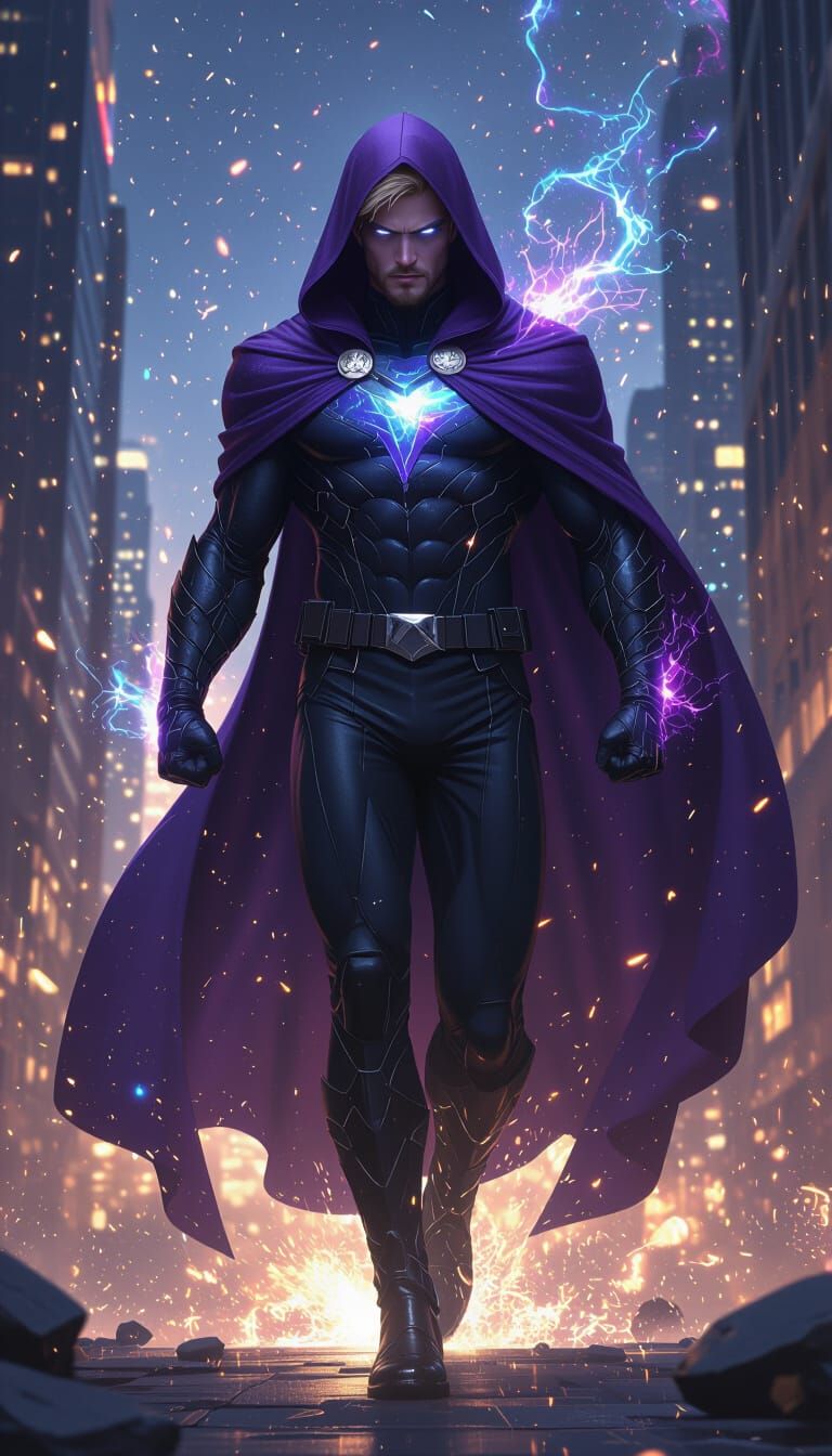 Nebula Superhero Enters City Through Cosmic Portal