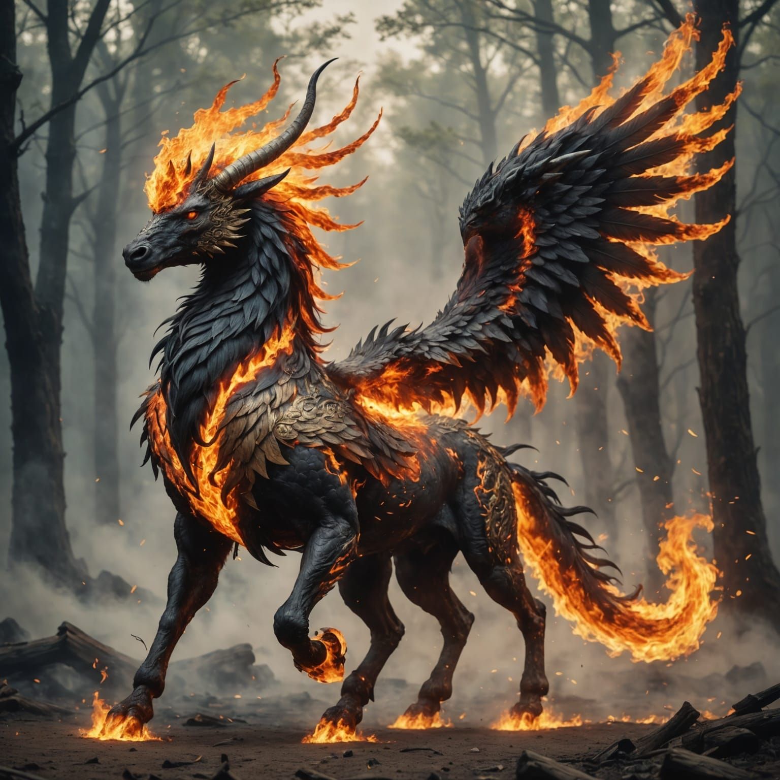 Majestic Fire Kirin Rises from Blazing Embers