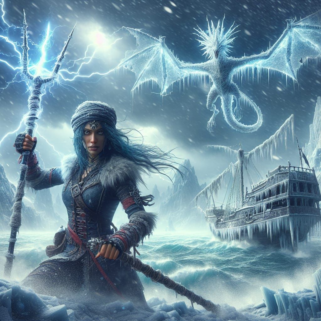 Hyper-Realistic Winter Pirate Battles Majestic Ice Dragon