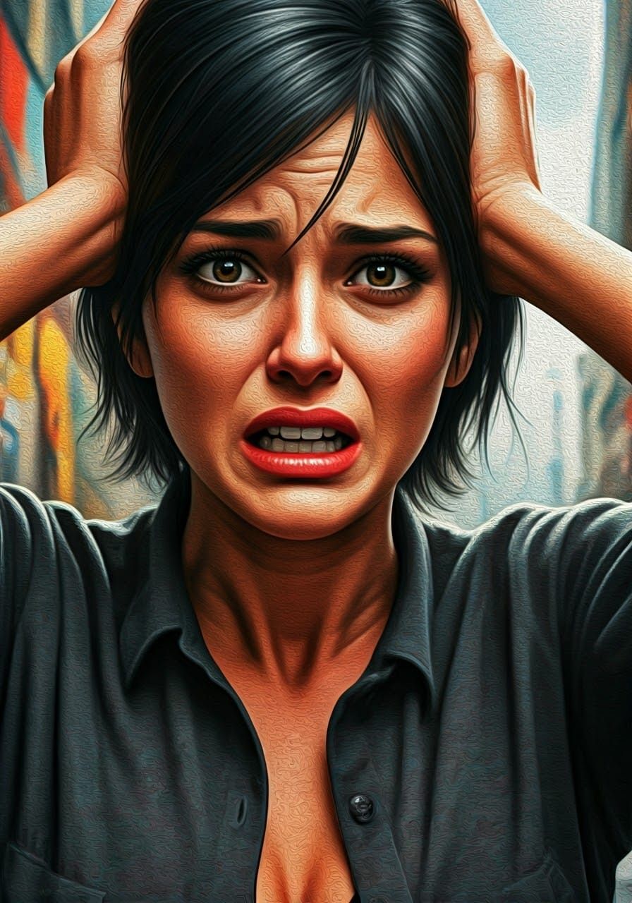 Haunting Portrait of a Woman Overwhelmed by Gritty Urban Cha...