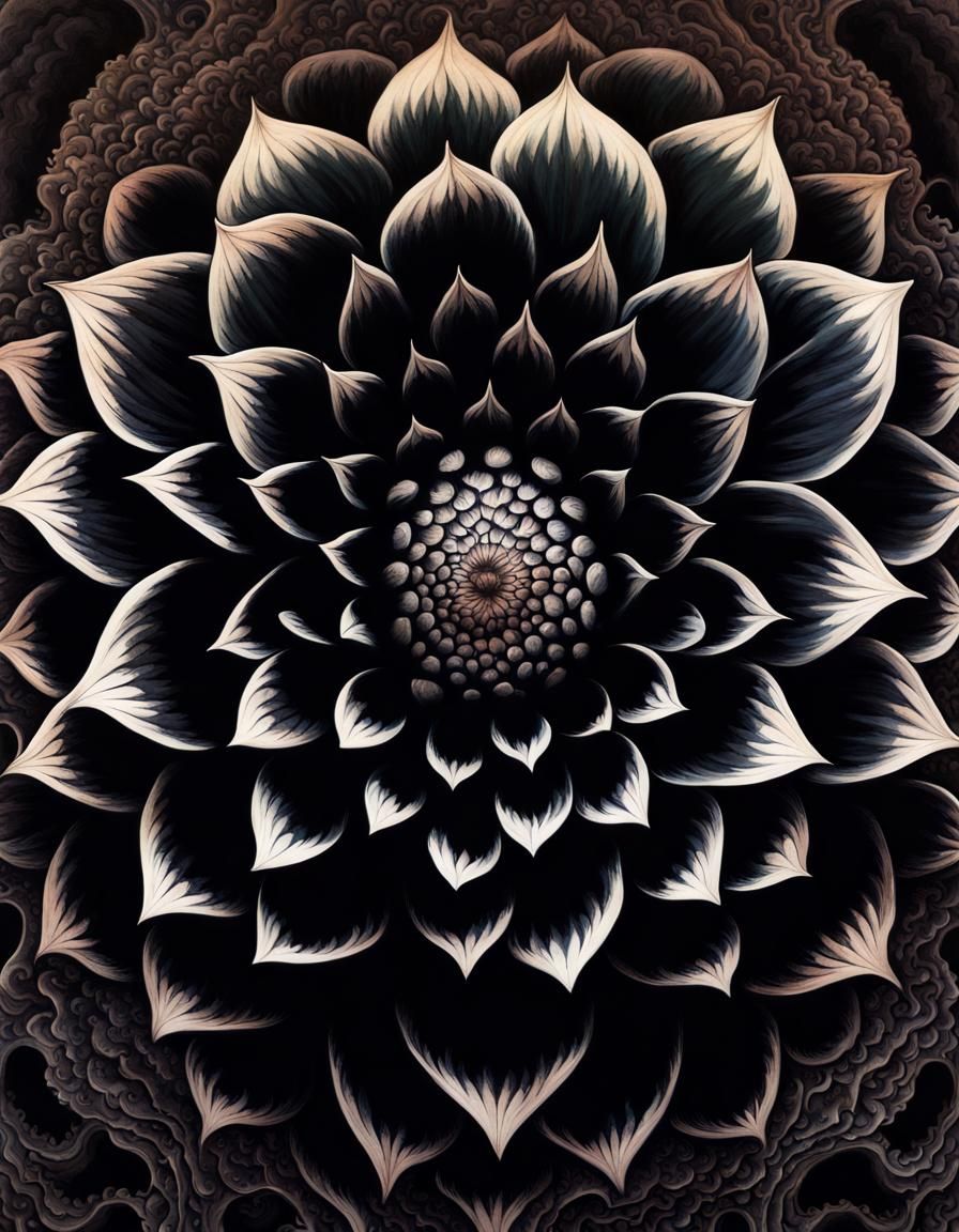 Dramatic Black Dahlia in Hyperdetailed Digital Painting