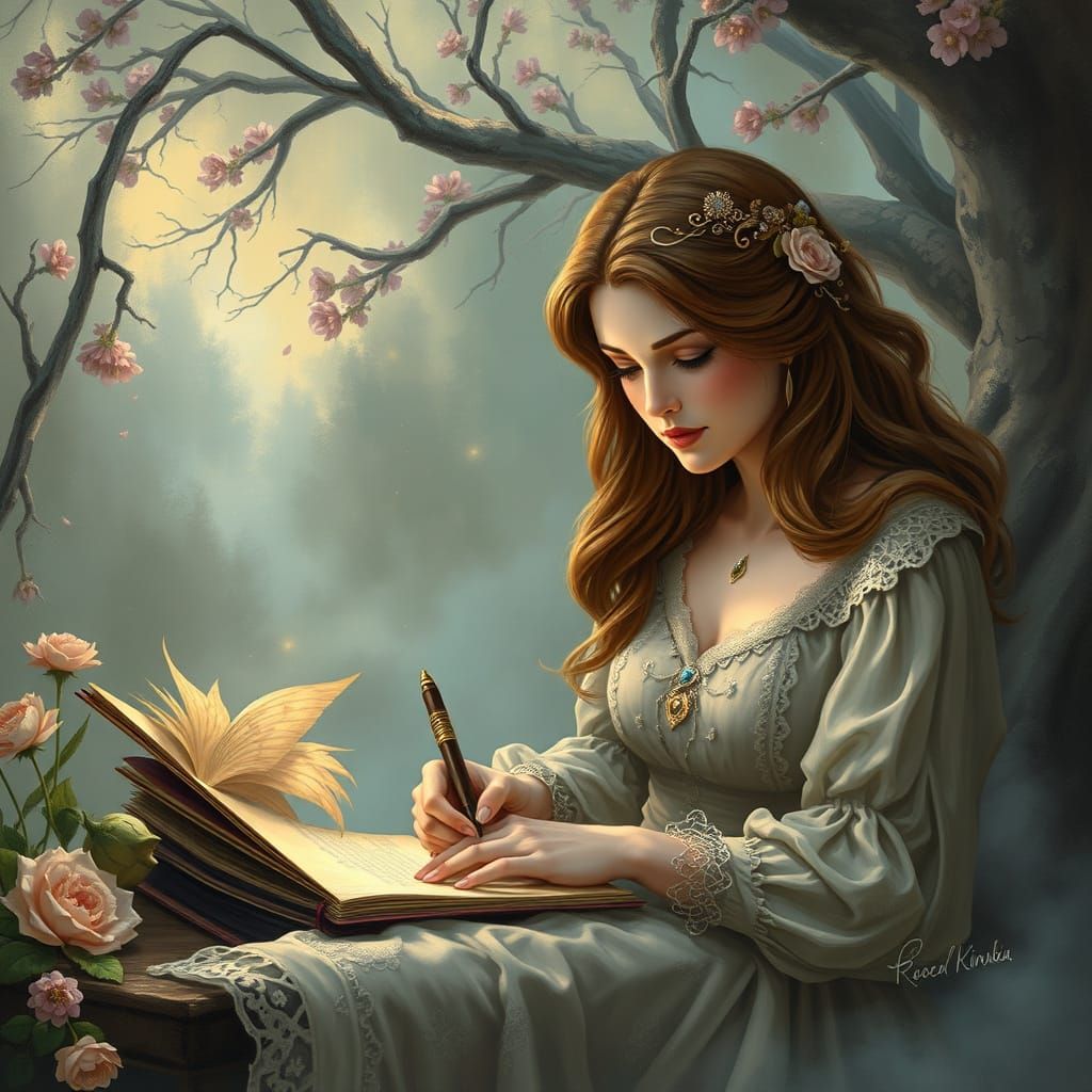 Ethereal Fantasy Author in Whimsical Study