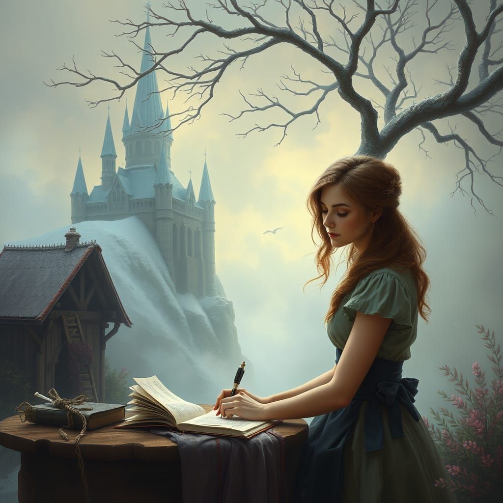 Ethereal Fantasy Writer in Misty Paradise