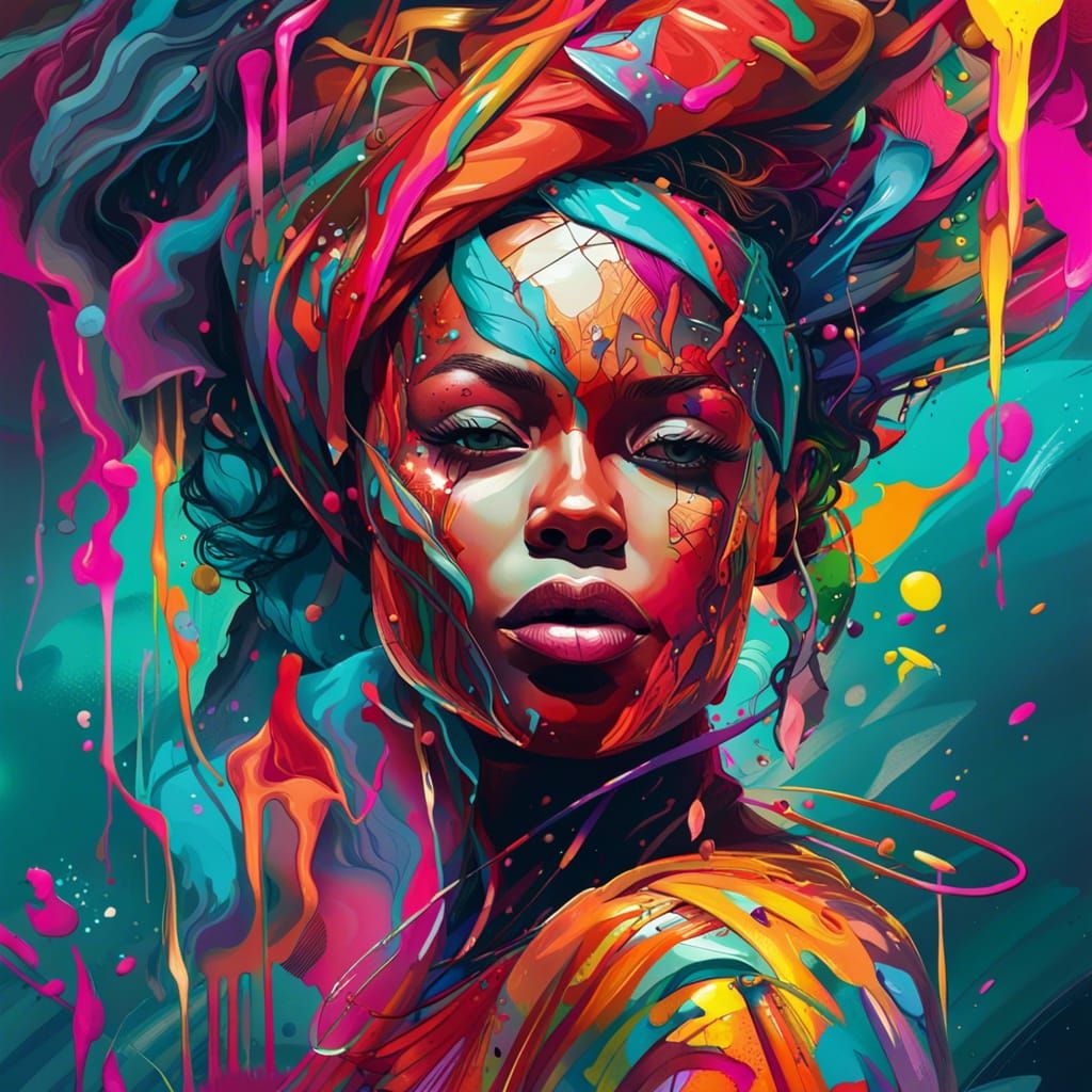 Psychedelic African Android Painting in Vector Art