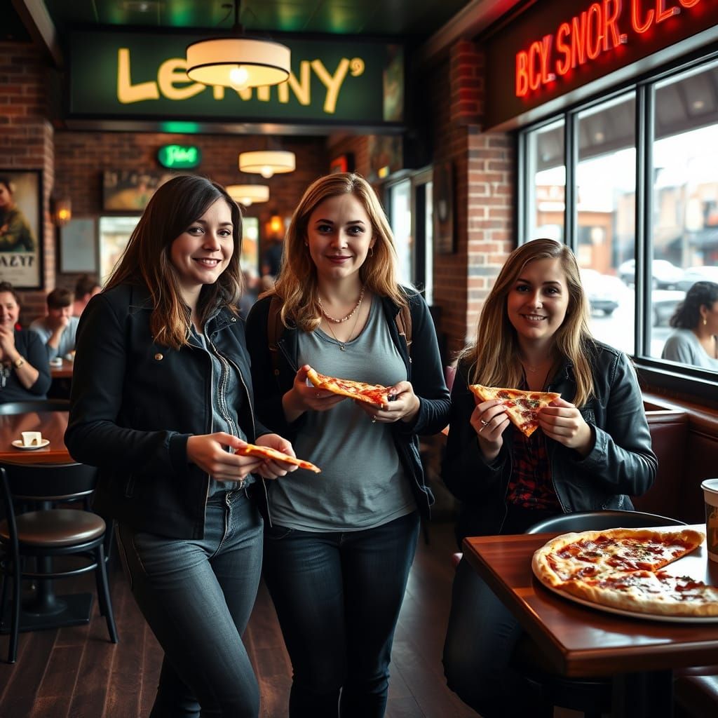 Friends Enjoying Pizza at Cozy Italian Restaurant