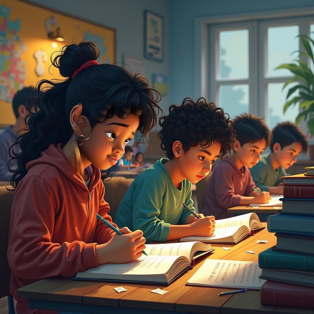 Cartoon Classroom Scene with Diverse Students