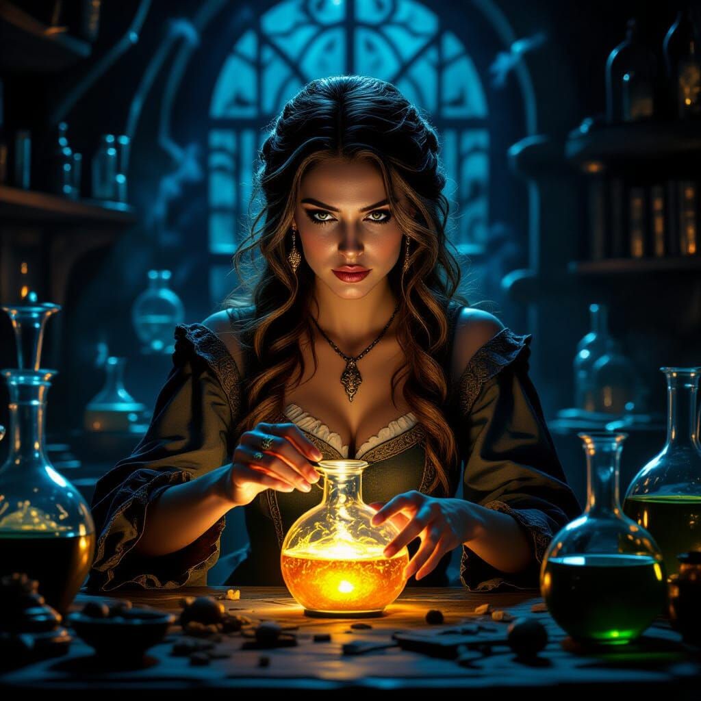 Renaissance Alchemist Woman in Michelangelo Style