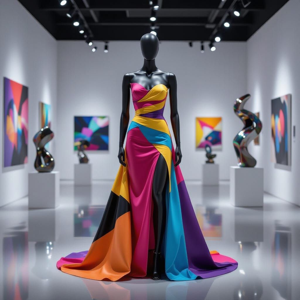 Mannequin in Latex Couture Dress at Art Gallery