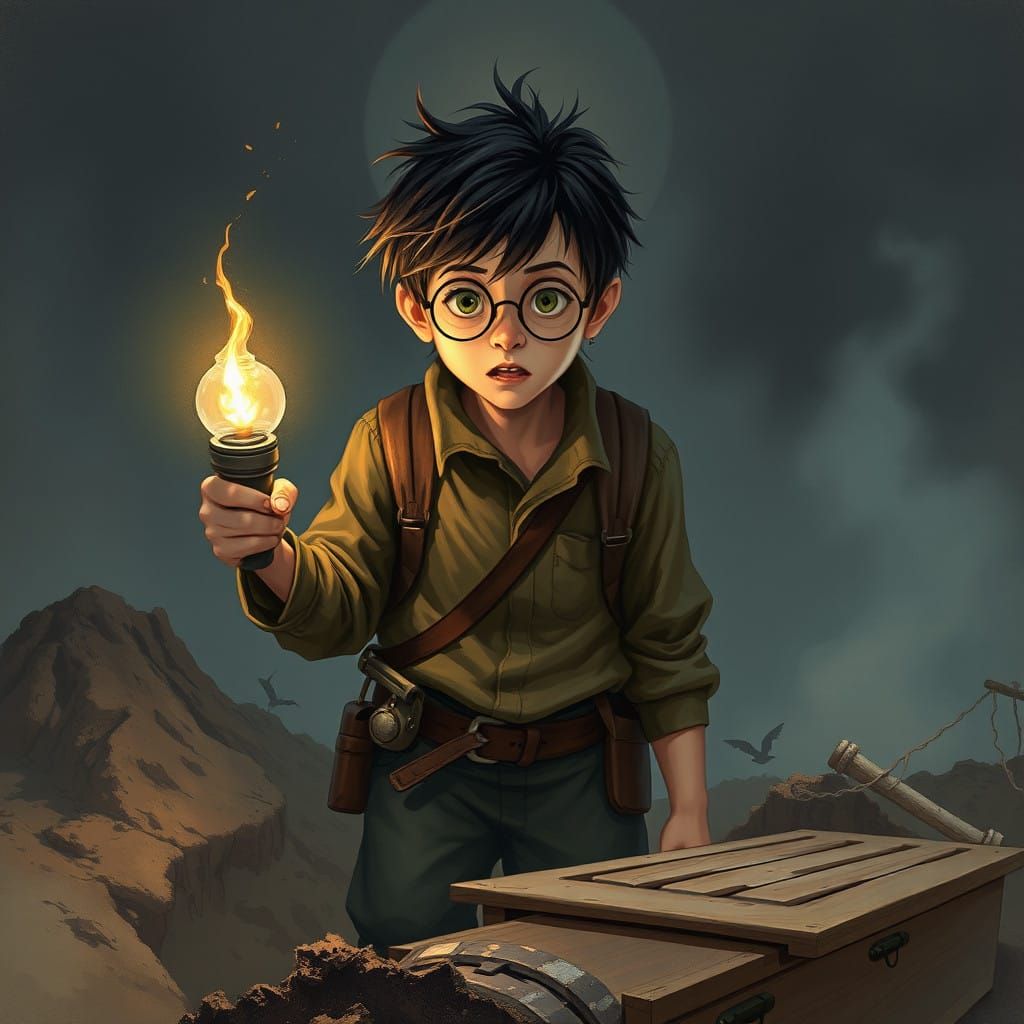 Young Explorer Stands Frozen in Terror Before a Newly Excava...