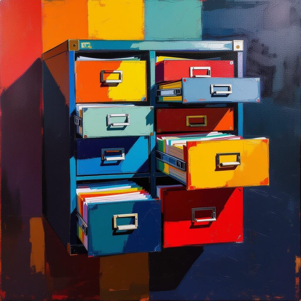 Abstract Filing Cabinet Suspension Files in Complementary Co...