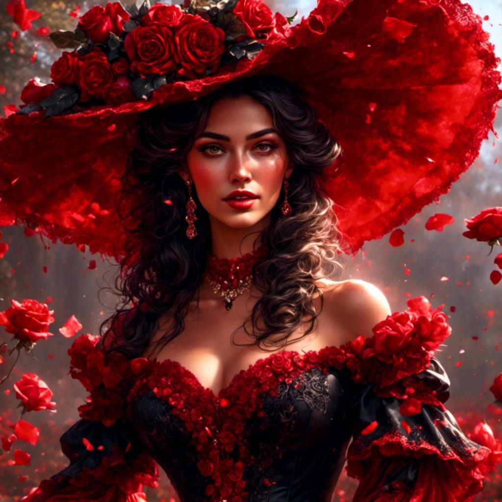 Spanish Woman in Elaborate Victorian Dress as Splash Art