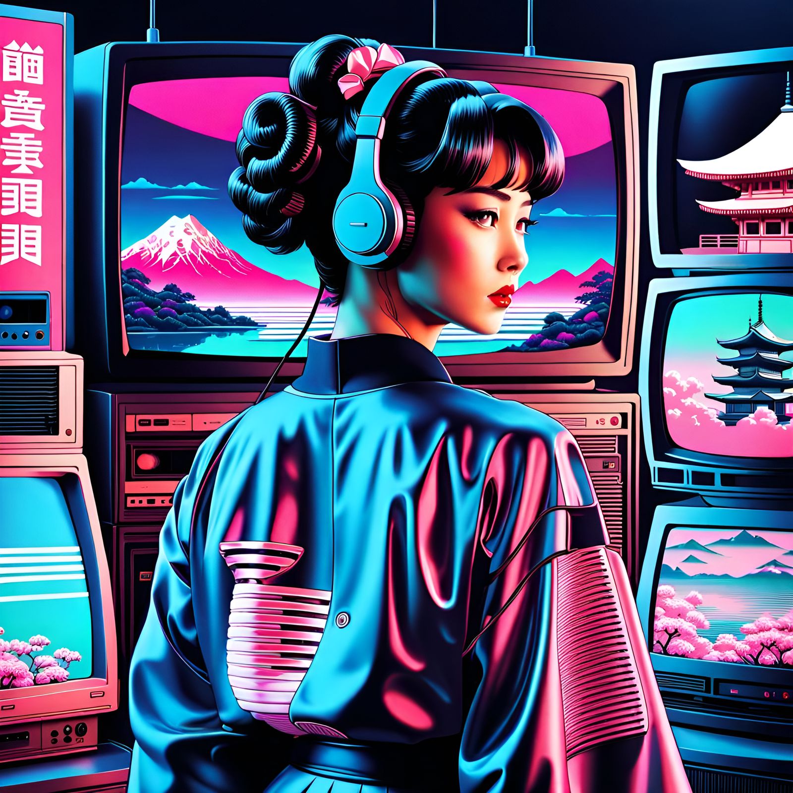 TV Vaporwave Wallpaper in Cyberpunk Japanese Style