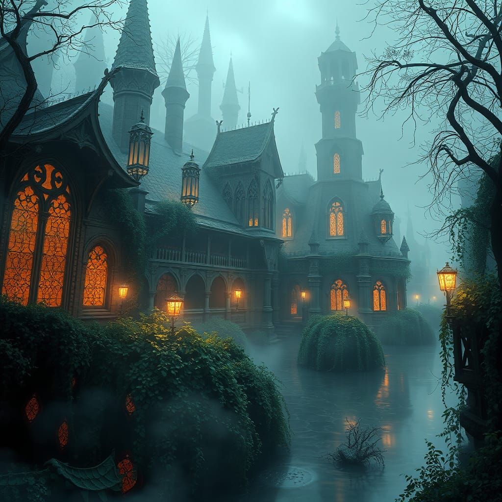 Mystical Medieval Realm in Ethereal Mist
