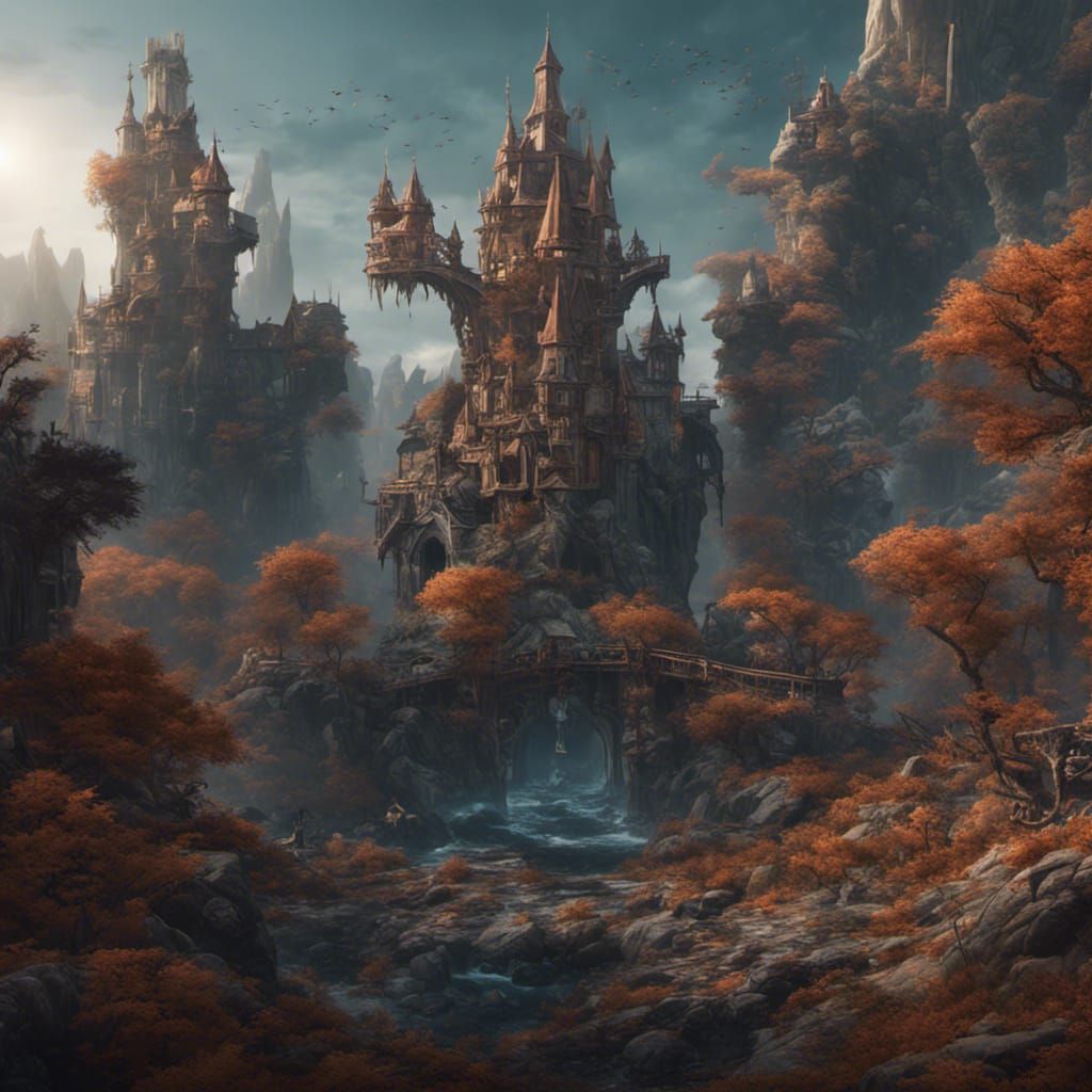 Fantastical Forest Scene in Detailed Matte Painting Style