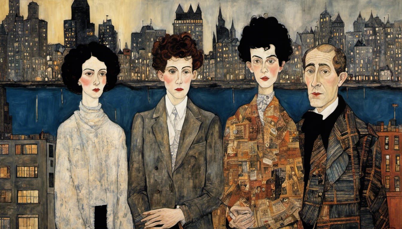 City Night Scene in Expressionist Naive Style