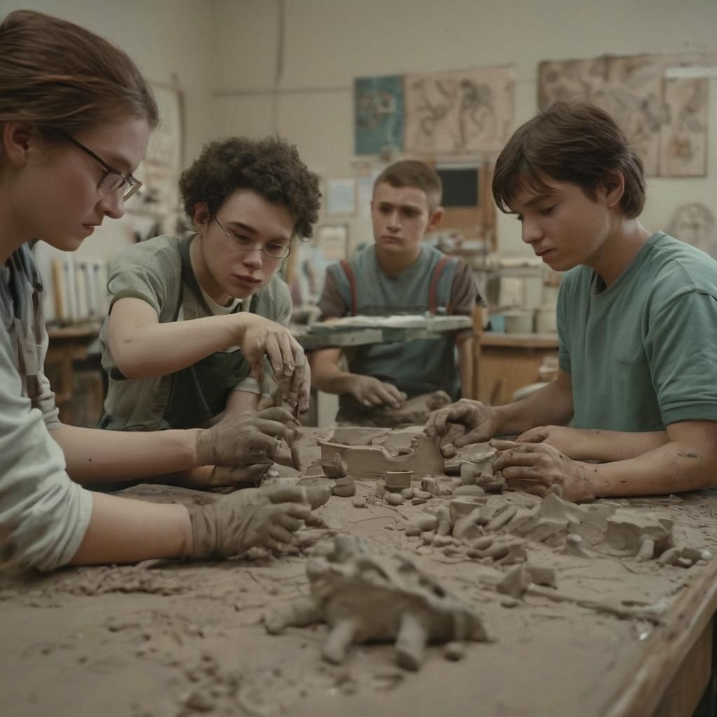 Art Class in Gymnasium: Cinematic Film Still