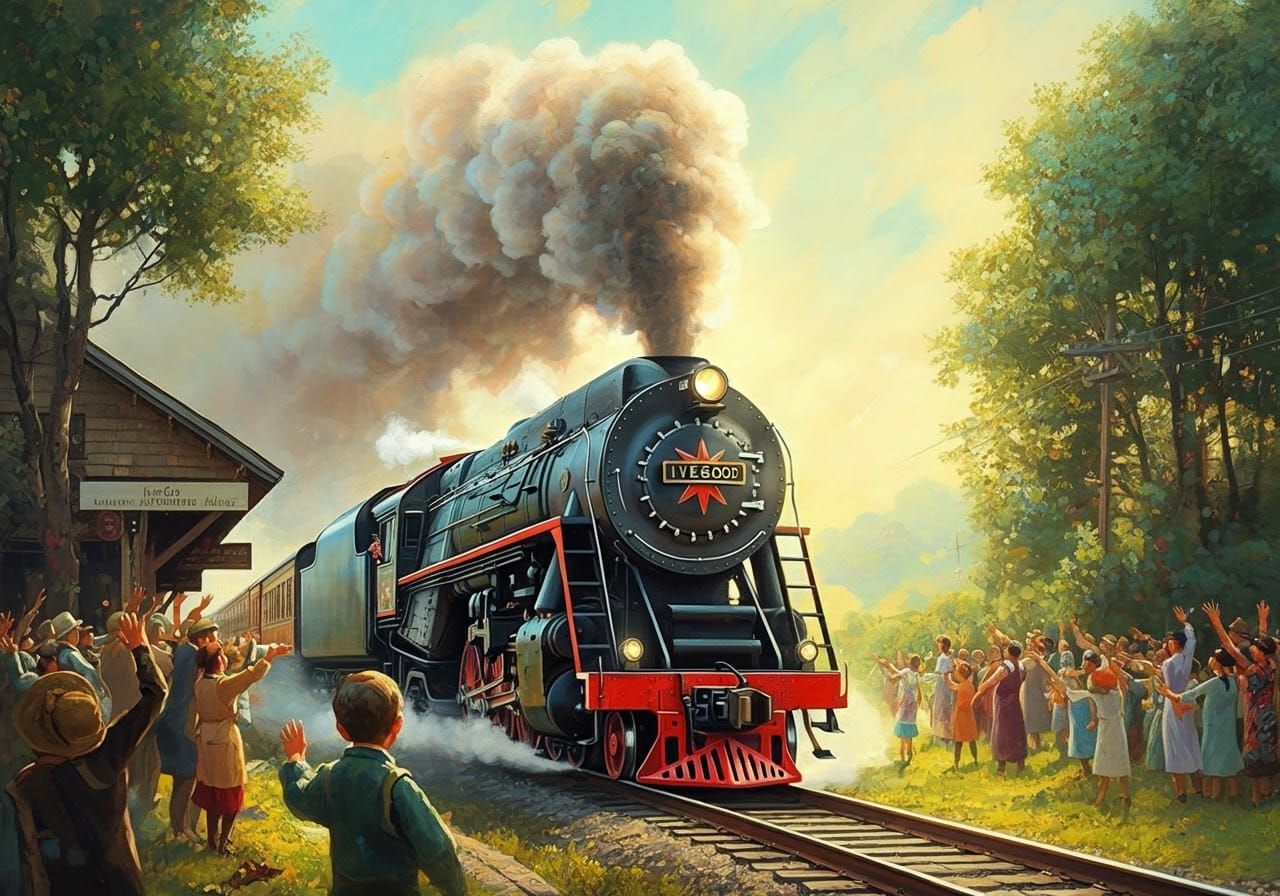 Impressionistic Steam Train Departure in Golden Light