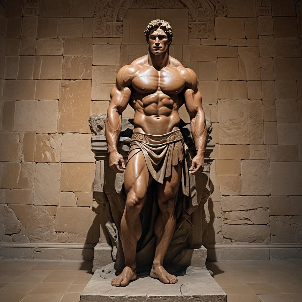 Heroic Roman Bodybuilder in Mythological Sculpture Style