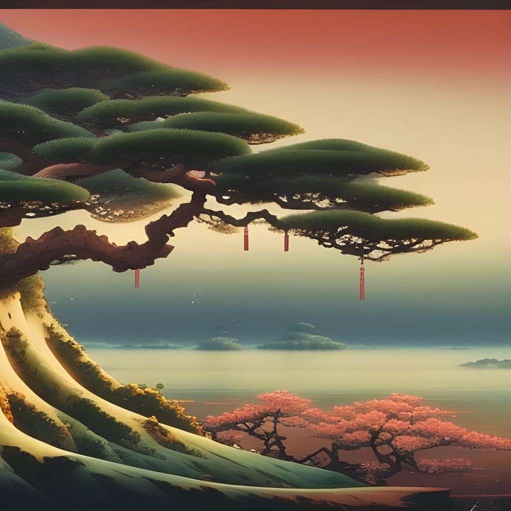 Sakura Plum Tree Concept Art in Ukiyo-e Style